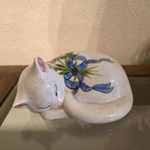 Hand painted ceramic sleeping kitty figure